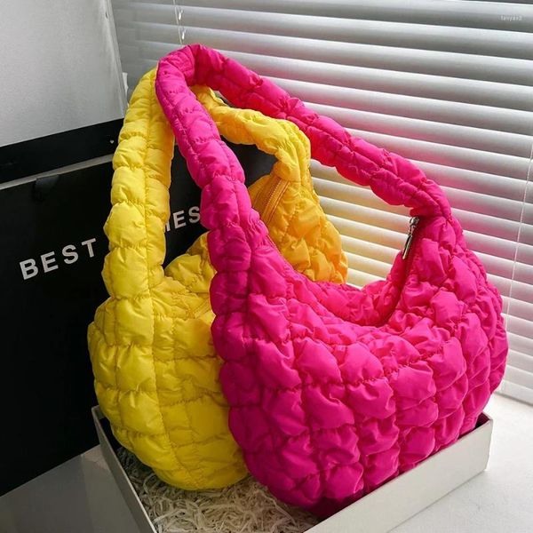 Sacs de soirée Mode matelassé épaule à carreaux pour femmes couleur bonbon nylon plus coton fourre-tout designer dame shopper sac à main tendance