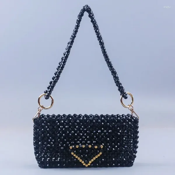 Bolsos de noche Moda Retro Hombro negro Hecho a mano con cuentas tejidas Bolsa de mujer Personalizada Versátil Mini bolsos simples para mujeres