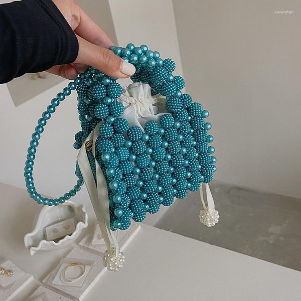 Bolsos de noche, bandolera de perlas Retro a la moda para mujer, bolso de hombro para fiesta con textura Ins, bolso de hombro para mujer, Mini bolso versátil tejido a mano con cuentas