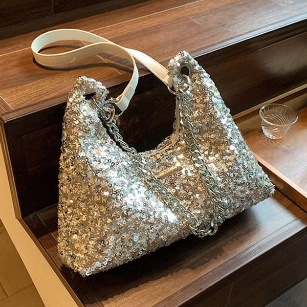 Bolsos de noche, bolsos de mano de lentejuelas a la moda para mujer, bolso de hombro grande para axilas 2023, bolso informal de lujo de alta calidad Hip Hop para mujer