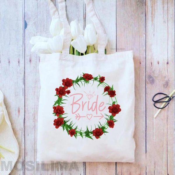 Sacs de soirée Sac à provisions de mode Bridal Bachelorette Party Team Bride Wedding Gift Canvas Tote épaule réutilisable Eco 35 40cm IHVN