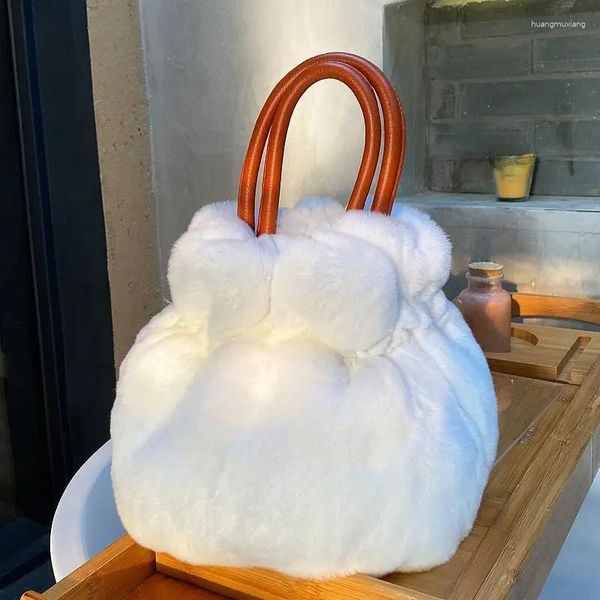 Sacs de soirée Mode Peluche douce pour femmes Designer Fluffy Véritable Fourrure Lady Sacs à main de luxe Petit fourre-tout Femme Sacs à main d'hiver 2024