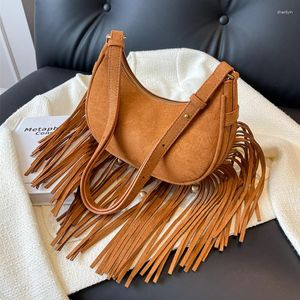 Bolsas de noche Moda Borla Mujeres Hombro Lujo Faux Gamuza Diseñador Bolsos Gran Capacidad Crossbody para 2023 Monederos Sac