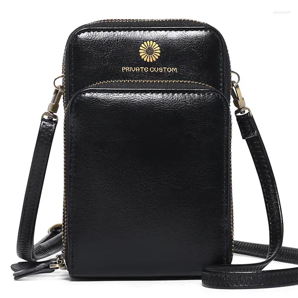 Bolsas de noche Cartera de moda Cuero Bolso de mensajero ligero para mujer Tres capas Móvil con ranura para tarjeta En stock