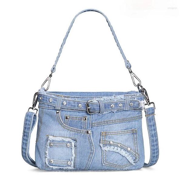 Bolsos de noche Moda Lavado Denim Mujeres Bolso Crossbody Jeans Pantalones Look Messenger Hombro Pequeño Tote