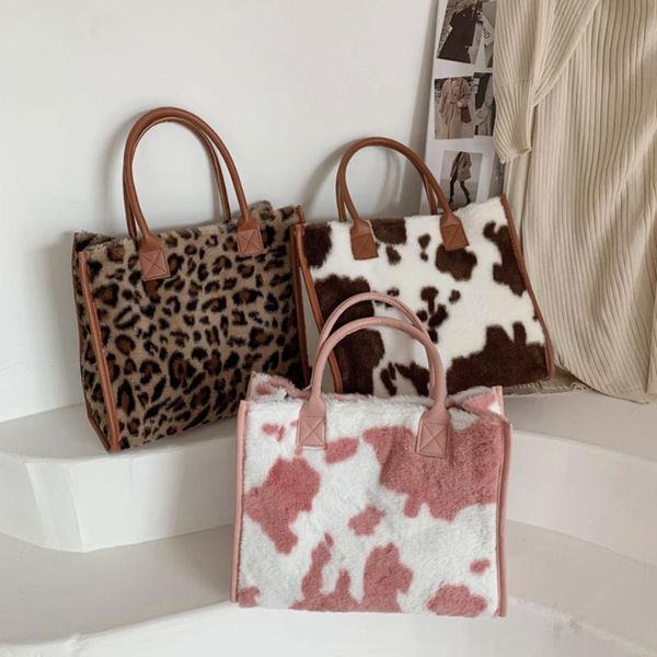 Bolsos de noche, bolso de moda para mujer, tendencia Vintage de cuero PU, bolso de mano con estampado de animales de peluche, bolso de mano informal de gran capacidad para Otoño e Invierno