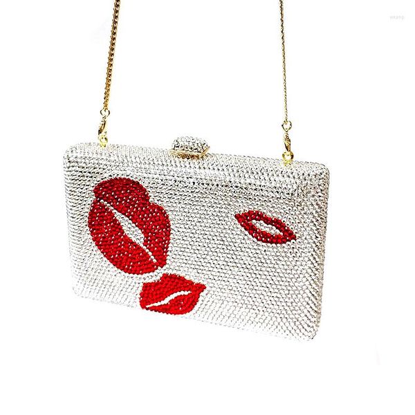 Bolsos de noche Moda Mujer Monederos de fiesta Bolso de boda nupcial Divertidos labios rojos Embragues de cristal completo