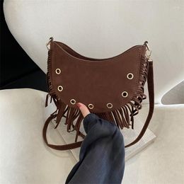 Avondtassen Mode Vrouwen Schoudertas Effen Kwastje Trending Cross Body Kwasten Suède Nepbont Fringe Messenger Handtassen 2023