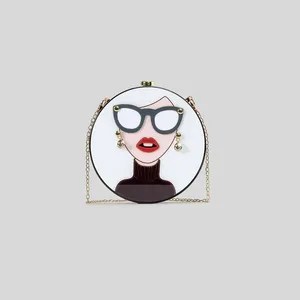 Sacs de soirée à la mode circulaire boîte acrylique sac à bandoulière pour femmes lunettes de dessin animé fille bandoulière mignon sacs à main de fête 2024