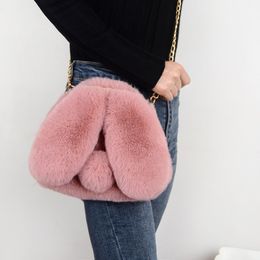 Abendtaschen Kunstpelz Umhängetaschen für Frauen Winter Weiche Plüschkette Schulter Messenger Bag Niedliche Kaninchen Mädchen Handtaschen Geldbörse SacFemme 230826