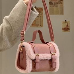 Sacs de soirée Fausse fourrure douce en peluche bandoulière pour femmes rétro rose dames sacs à main et sacs à main hiver mode femme simple épaule 230203