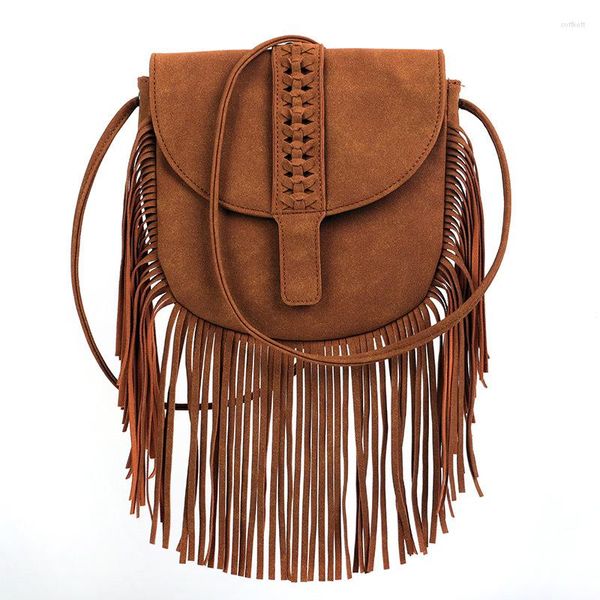 Bolsos de noche de piel de gamuza sintética Hippie Gypsy Boho bolso de mano de mujer Vintage flecos borla bohemio mujer hombro bandolera