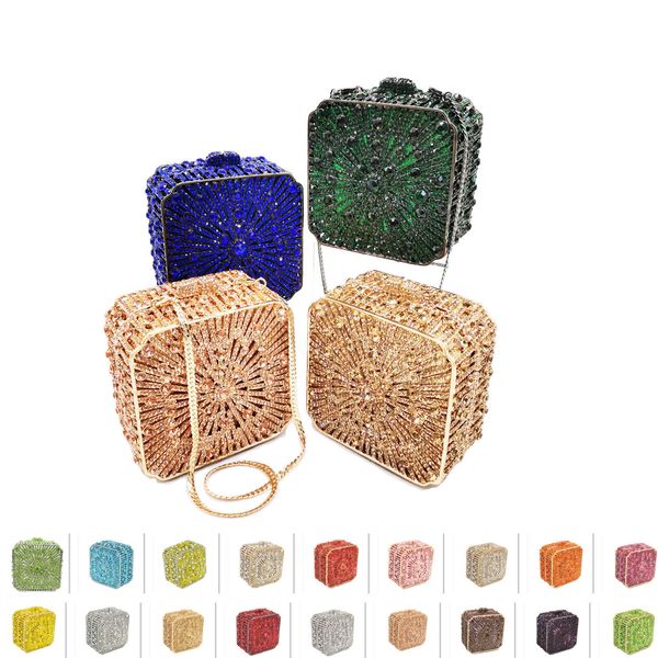 Bolsos de noche Bolso de fiesta de banquete femenino Bolso de embrague de cristal de lujo Caja de marco de metal Cadena Mujer Chica Bolsos dorados SC228 230918