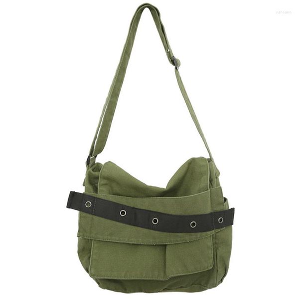 Bolsas de noche Mujer High Street Casual Tela de lona Libro escolar Bolsa de mensajero 2023 Estudiante Espacioso Comestibles Todos los días Ejército Verde Crossbody