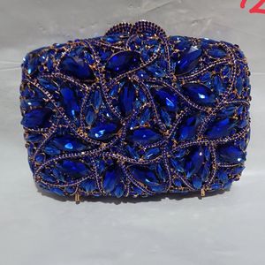 Bolsos de noche Mujer Saphire Azul Piedras grandes Bolsos de noche para mujer Banquete de boda Royal Blue Rhinestones Embragues Bolsos Nupcial Clutch Bag 230727