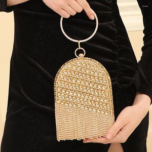 Avondtassen Fengting Lady Elegant 2023 Gold Silver Tassel Rhinestones Clutches Diamonds Small Purse Wedding Party B450