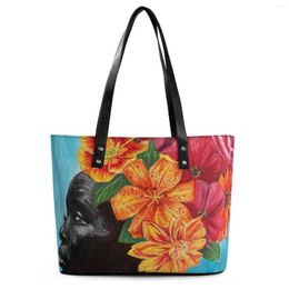 Avondtassen Fleur Vrouw Hoofd Handtassen Bloemen Art Print Leuke Schoudertas School PU Leer Tote Student Handvat Designer Winkelen