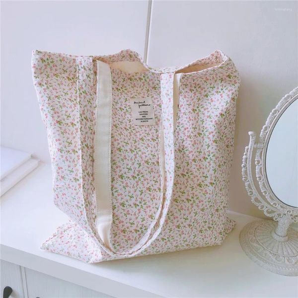 Bolsas de noche Bolsa de asas de lona floral con bolsillo interior para mujeres Tela de algodón Totes Patrón Compras Gimnasio Regalo