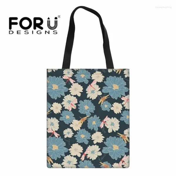 Sacs de soirée Floral Dragonfly Toile Imprimé Sac Shopper Sac Harajuku grande capacité Femme Classic Handbag pour femmes Taps de rangement pour femmes