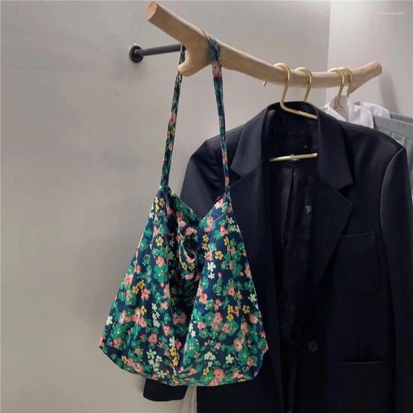 Bolsas de noche Bolso de hombro floral elegante Lona de algodón Estilo perezoso Bolso femenino Bolso de compras de gran capacidad Mujeres