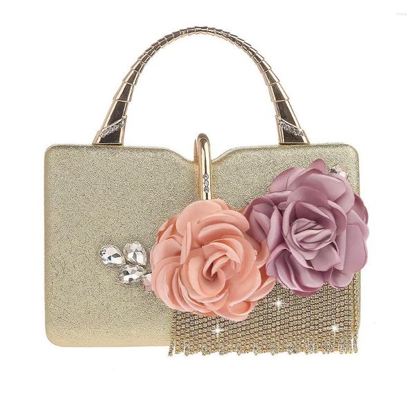 Bolsos de noche flores bolso de diamante día embrague de mano novia bling oro boda boda bolso de bolso femenino wy225