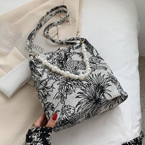 Avondtassen Bloemen Jacquard Doek Emmer Crossbody Schoudertas voor vrouwen 2021 Kralenband Eenvoudige handtassen en portemonnees vrouwelijke reizen