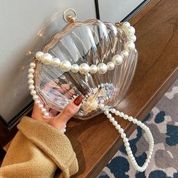 Sacs de soirée pour femmes 2023 Boîte d'embrayage en coquille transparente sacs à main chaîne de perle