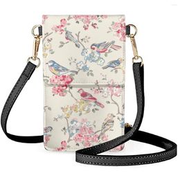 Avondzakken starten voor kersenbloesem vogelpatroon mobiele telefoon pu bescherming telefoons mode dames messenger bag boodschappers