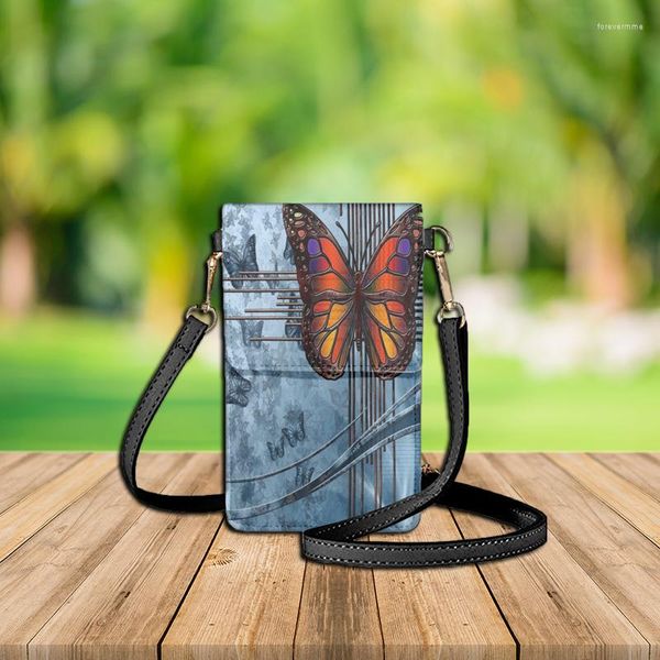 Bolsas de noche FORUDESIGNS Dead Leaf Butterfly Lady Bolsa de teléfono celular Satchel Vintage Style Ladies Clamshell Bolsos PU Maquillaje de cuero