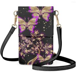 Avondtassen starten voor Gold Butterfly Print Design Dames flip Telefoontas Street Fashion Wallets Card Pack Ladies Satchel 2023