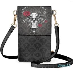 Sacs de soirée FORUDESIGNS luxe mode téléphones mobiles Goth horreur crânes un sac à bandoulière Flip couverture de téléphone femme pochette cosmétique