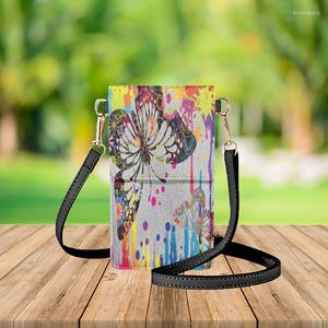 Bolsos de noche FORUDESIGNS Pinturas al óleo Mariposas Arte Bolso para teléfono celular Damas Un hombro Fantasía Retro Maquillaje Bolso con tapa para mujer