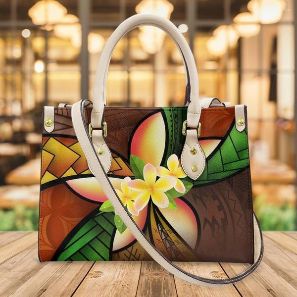 Sacs de soirée FORUDESIGNS Polynesian Plumeria Tribal Designer Sacs à main pour femmes Pu cuir Crossbody Femme Top-handle Bolsas Femininas