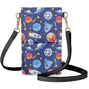 Sacs de soirée FORUDESIGNS Star Rocket Cartoon Space Universal Phone Bag Cute Milky Way Planets Unisex Flip Mobile Phones Satchel Durable