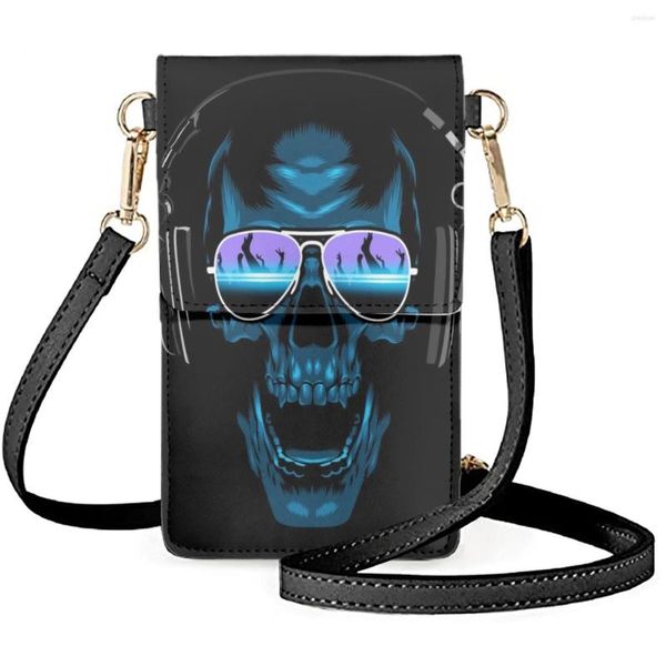 Bolsos de noche FORUDESIGNS Tendencia Moda Diseño de calavera Teléfono celular Mensajeros de mujer Mujer Bolsos de cuero de PU duraderos para mujer