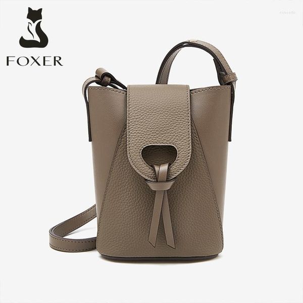 Bolsas de noche Foxer Mini Bolsa de teléfono Viaje ligero para niña Moda Crossbody Alta calidad Pequeñas mujeres Split Cuero Hombro Teléfono celular