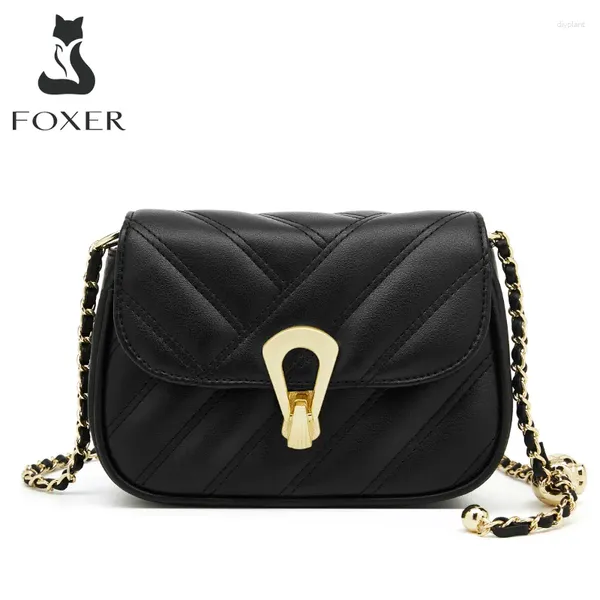 Sacs de soirée Foxer élégant en cuir fendu femmes sac à bandoulière dame simple épaule avec sangle de chaîne réglable designer rabat messager