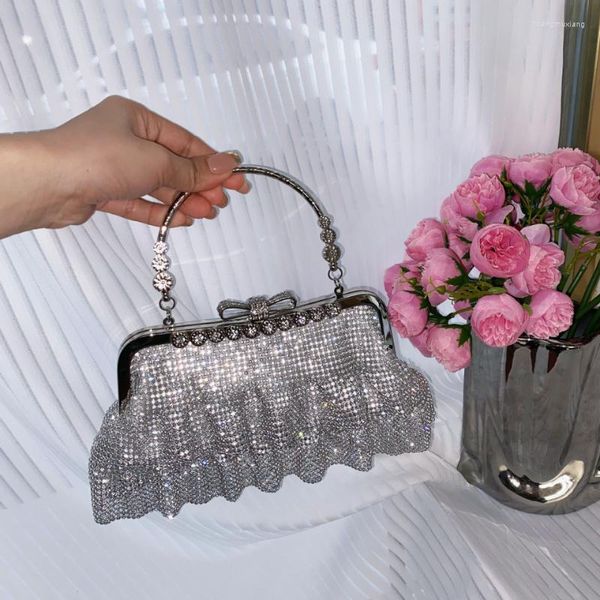 Bolsos de noche cena francesa Retro brillante diamante encaje Clip bolsa sin concha espiritual mano sujetando mensajero femenino