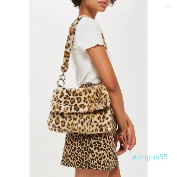 Sacs de soirée sac en fourrure imprimé Animal léopard femmes dames hiver chaud bandoulière grande capacité pochette à bandoulière