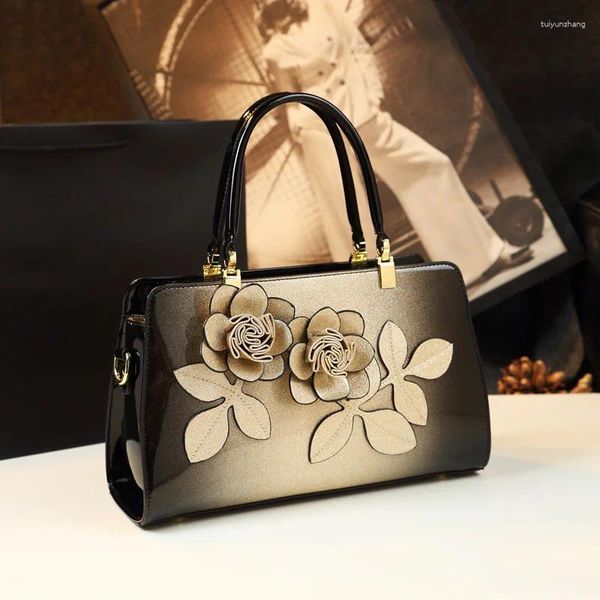 Bolsas de noche Cuero genuino 2024 Flor tridimensional hecha a mano Señoras gradiente brillo cara solo hombro crossbody bolsa sac cc