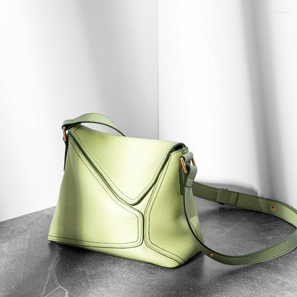 Bolsos de noche, bolso de mano geométrico de piel de vaca auténtica, bolso de mano de lujo para mujer, diseñador de mujer, promoción de comprador verde, Kpop femenino