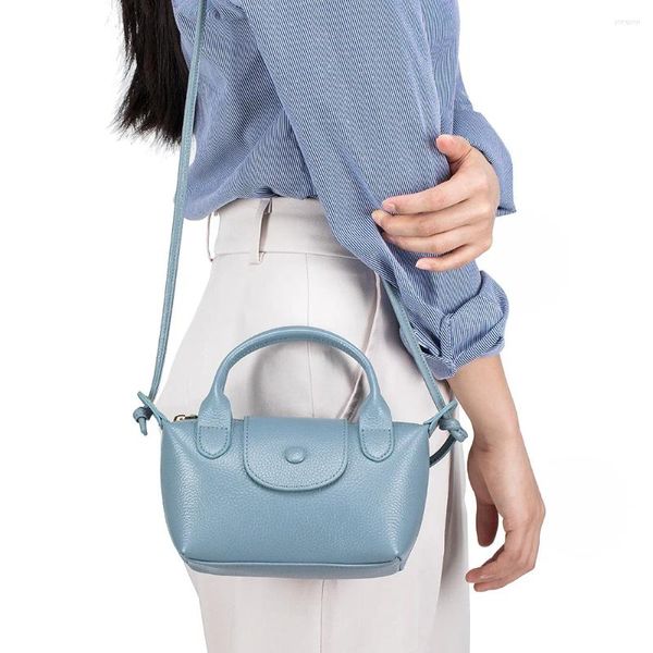 Bolsos de noche Mini bandolera de cuero genuino para mujer, bolso de mano negro y azul para niñas, Bolso pequeño de hombro, bolso dulce para Mujer