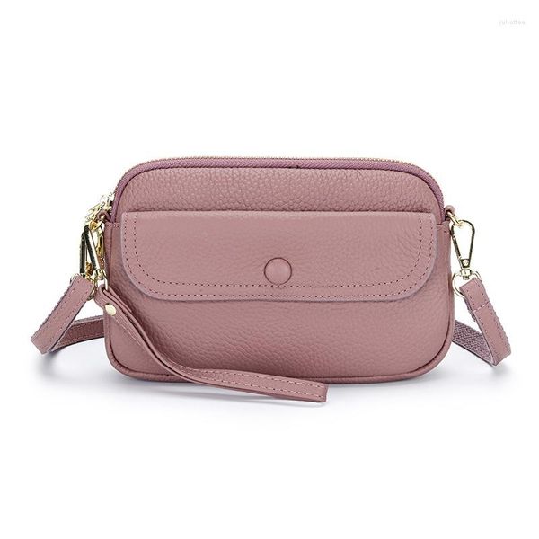 Bolsos de noche Hombro de cuero genuino para dama Mensajero Mamá Moda Monedero Femme Bolso cruzado Cremallera Almacenamiento de teléfono