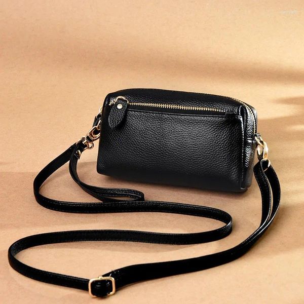 Bolsos de noche Bolso de hombro de cuero genuino para mujer 2024 Tendencia Moda Minimalista Pequeño Venta al por mayor Horizontal Crossbody Teléfono móvil