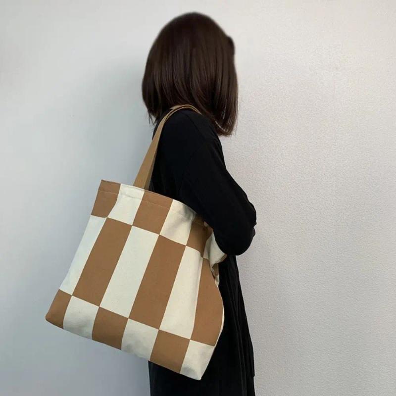 Evening Bags Geometric Print One Shoulde Tote Bag Korean Style Large Capacity Canvas Student Handbag Load Books Zipper Reusable Shopping