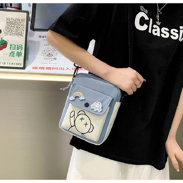Sacs de soirée fille étudiant Messenger sac mode japonaise contraste couleur petit téléphone portable femmes mignon dessin animé épaule Nylon sac soirée