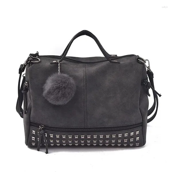 Sacs de soirée Fille Vintage Cuir Top-Poignée Messenger Sac Rivet Grande Capacité Boule De Cheveux Épaule Nubuck Totes Bolso Mujeer