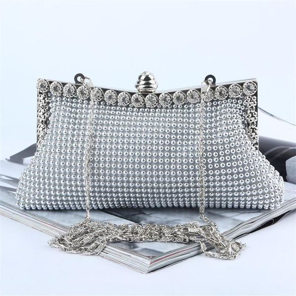 Sacs de soirée Sac d'embrayage en or Perle de perle de perle élégante sacs de fête de fête vintage Fashion Bridal Purse Silver Handbag 230106270Y