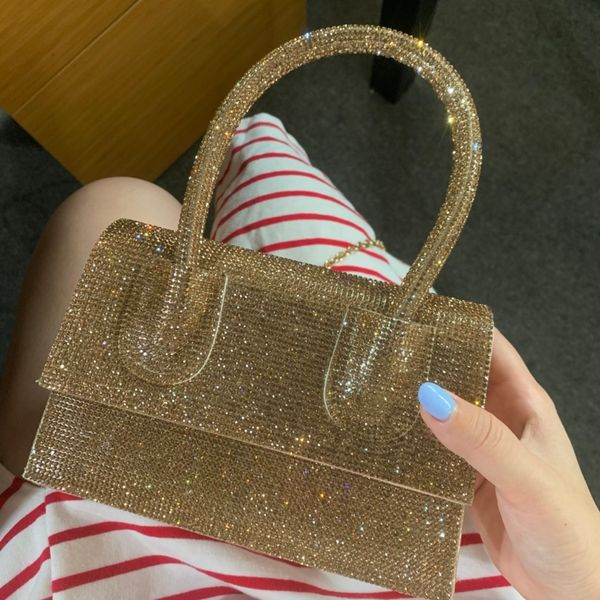 Sacs de soirée Gold Diamonds TopHandle pour femmes Luxe Glitter Pu Cuir Cross Body Sac à main Shopping Marque d'épaule 230519