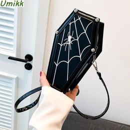 Avondtassen Gothic Retro Spider Portemonnees Doodskist Vorm Telefoon Schoudertas Halloween PU Leer Womens Crossbody Cosplay Cosmetische 231017